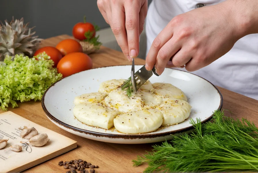 Chef preparing dish with fennel alternatives: celery, anise seeds, and dill arranged around recipe book