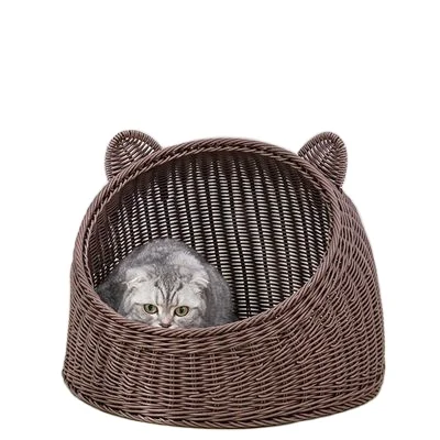 

Handmade Rettan cat nest Pet Beds & Accessories Semi-closed large opening villa house cat pet bed