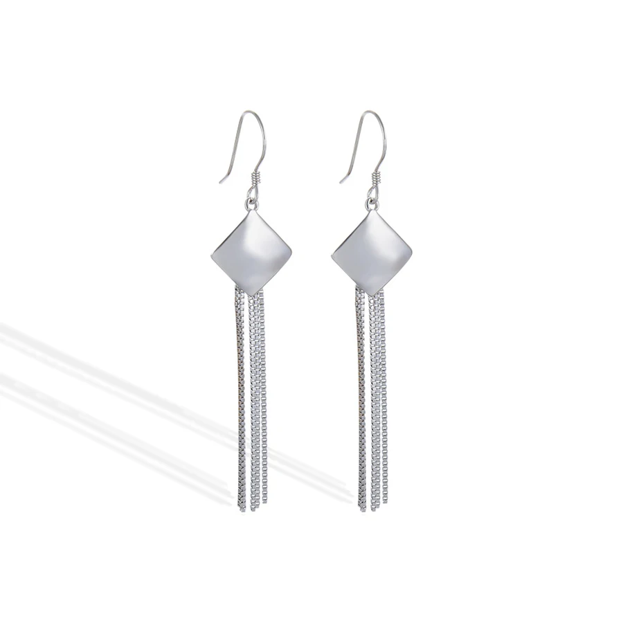 

Tassel Earrings Statement 925 Sterling Silver Dangle Fringe Earrings Geometric Square Gifts for Women Girls, Platinum