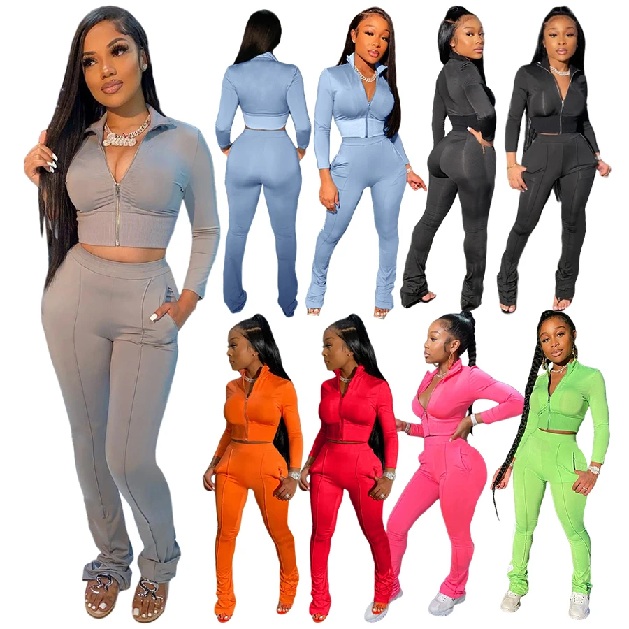 

Custom Fall Clothing 2 Piece Set Track Suit Women Tracksuit Private Label Jogging Sweat Suit, 7 colors or oem