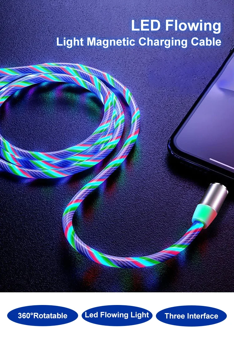 Hot Sale 3 in 1 with Flowing Light Magnetic Fast Charging USB Data Cable - ANKUX.COM