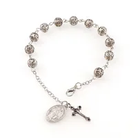 

6mm Holle Rozenkrans Catholic Religious Rosary Hollow Bead Rose Bracelet With Charms Cross Catholic