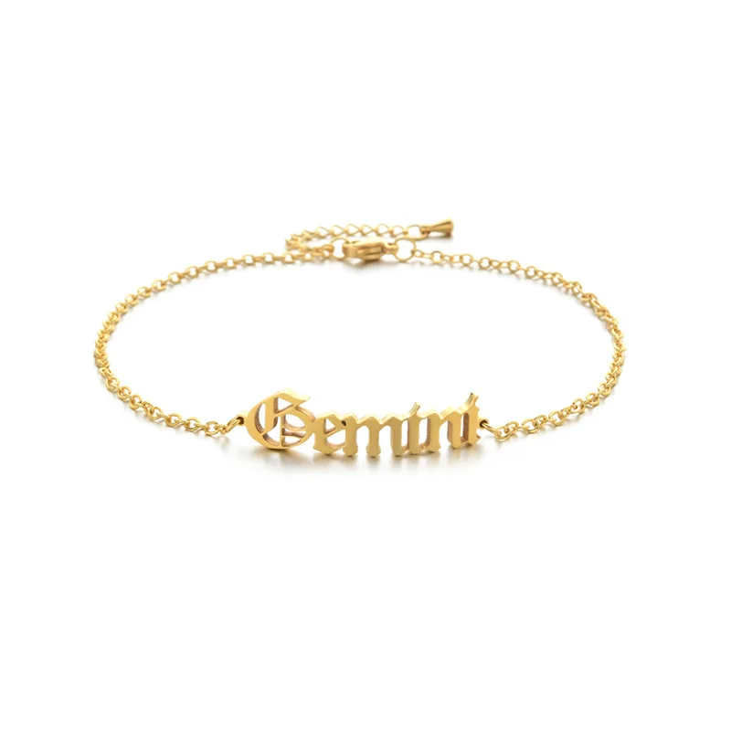 

Valentines Day Gold Plating Stainless Steel Letter Bracelets Old English 12 Zodiac Bracelet Bangles For Women, Gold,silver