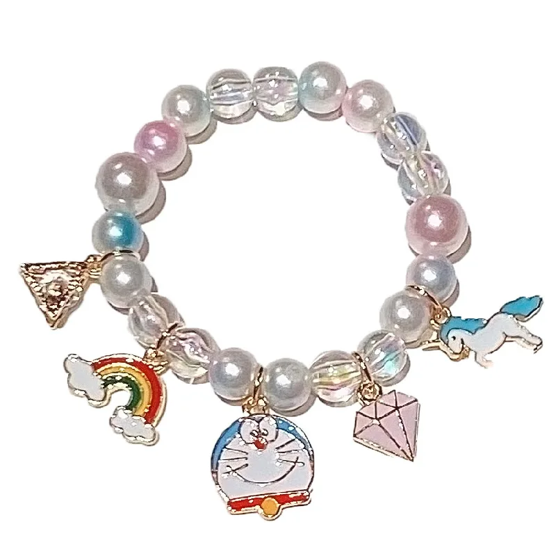 

Crystal Clear Sweet Candy Beaded Pearl Bracelets Charm Summer Rainbow Carton Kids Bracelets for Teen Girls, Picture shows