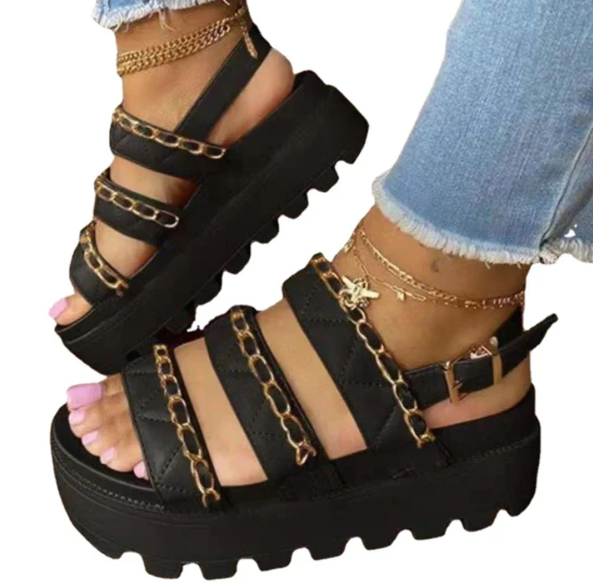 

2021 Hot Selling New Summer Peep-toe Sandals Platform Chain Straps Buckle Sandals for Women, Can be customized