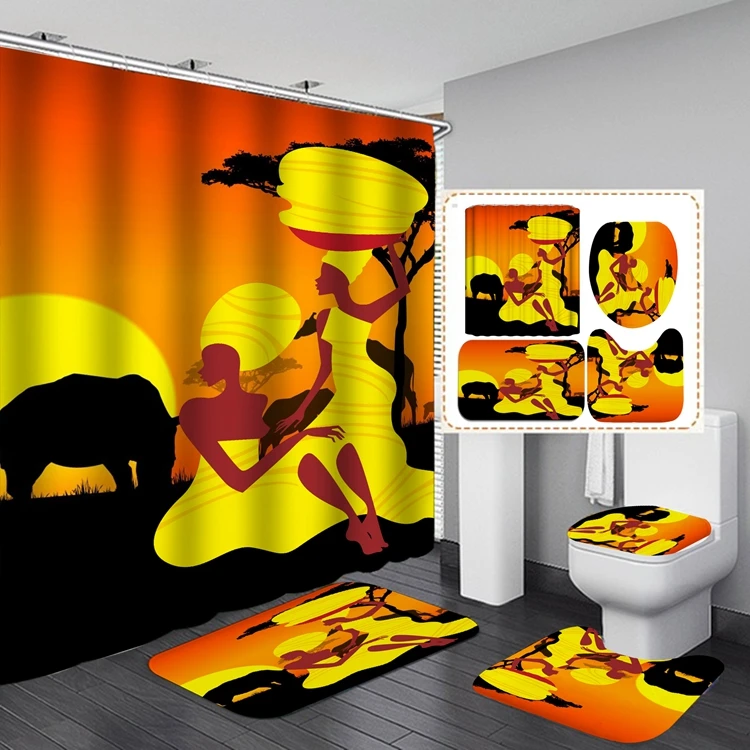 

Blackout Rug And Shower Curtain, Black Woman Bath Rug Shower Curtain Set
