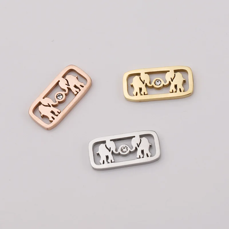 

15x7mm Metal Stainless Steel Silver/Gold/Rose Gold Good Luck Double Two Elephants Animal Pendant Charms Pendant For Necklace, Gold,silver,rose gold
