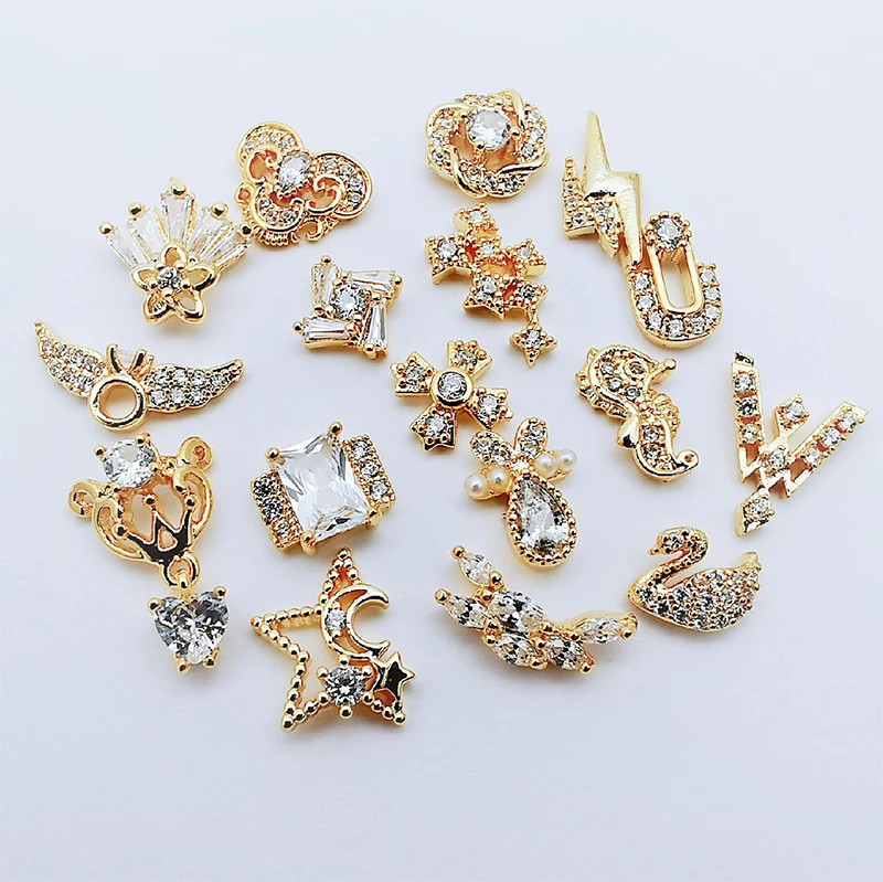 

Gold Silver CZl Jewelry Meteorite Metallic Studs Rhinestones Accessories Alloy Manicure DIY Decoration Nail Art Charms, Picture shows