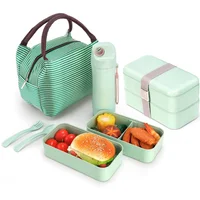 

Kids School Eco Food Container Thermos Microwaveable Bento Lunch Box Wheat Straw Box With Water Bottle And Lunch Bag
