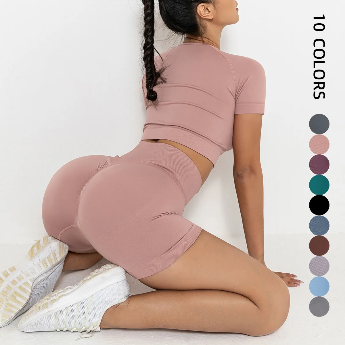 

X-CHENG 2023 Custom Long Sleeve Yoga Top Scrunch Butt Shorts Gym Sets Clothing Woman Seamless Yoga Set