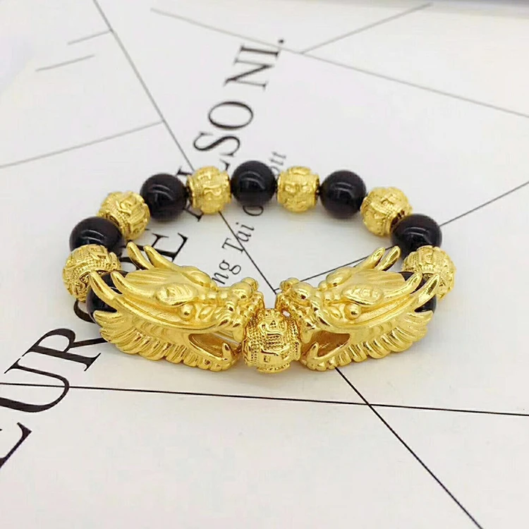 

Brass gold plated men's bracelet Tiger eye stone men's bracelet Exquisite craftsmanship imitation gold jewelry