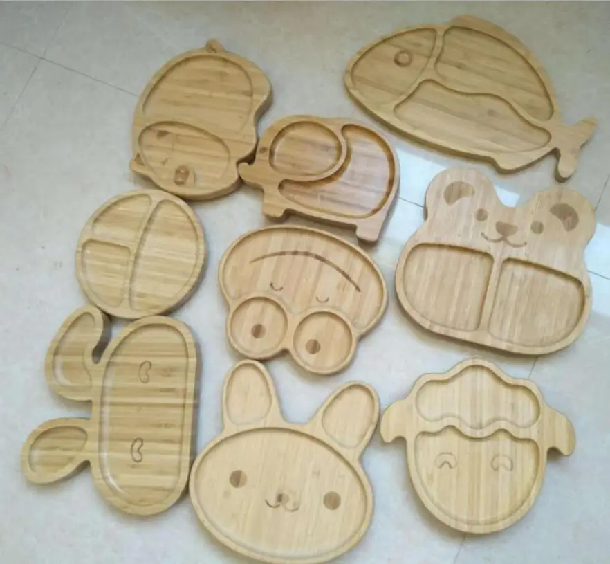 

Good Quality Cute Animal Shape Eco-friendly Baby Feeds Wood Plates Rabbit Wood Kid Plate for Food