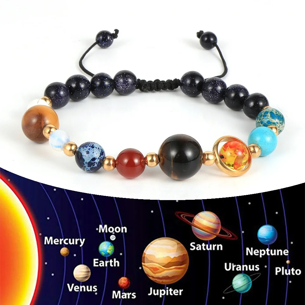 

Hote Sale Women Men Natural Stone 8mm Beads Eight Planet Solar System Planetary Outer Space Science Bracelets Jewelry