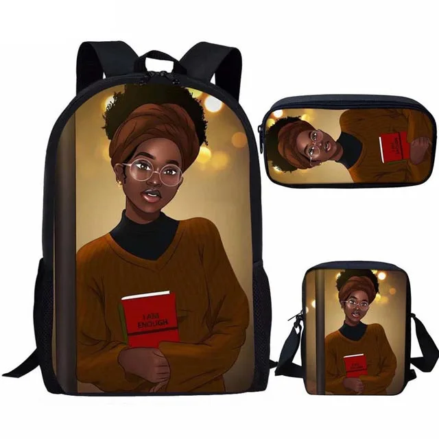 

Drop shipping Black Art African Girls school bag Customized on demand NUUULI VOC-TECH High school image school bag, Customized color,printable