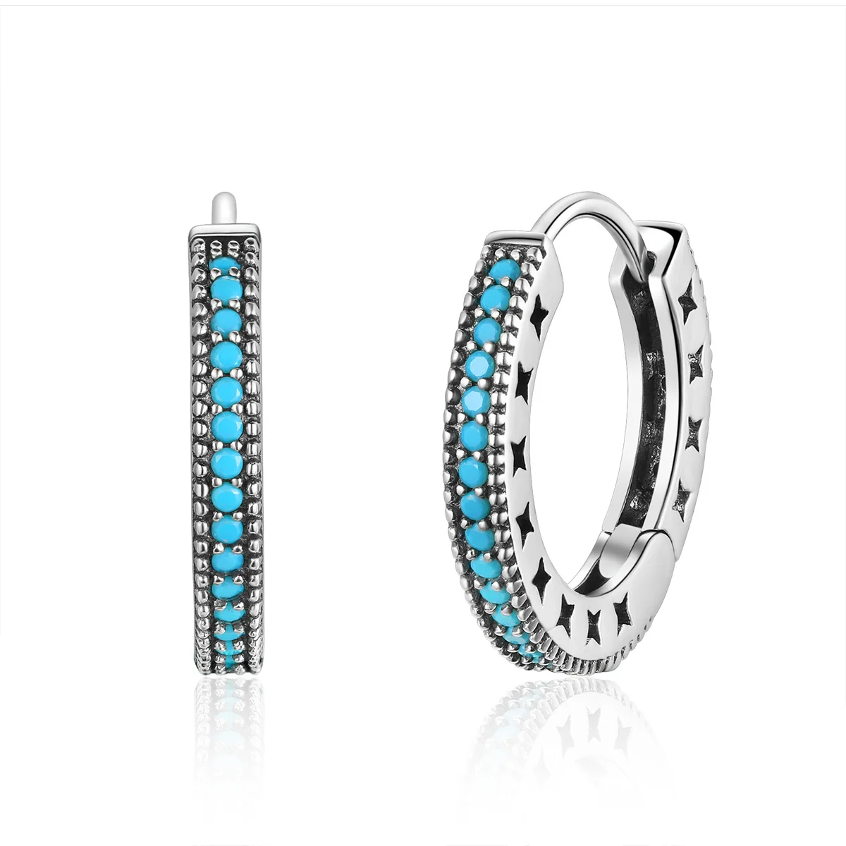 

Statement Round Synthetic Turquoise Gemstone 925 Sterling Silver Hoop Earrings Women Jewelry