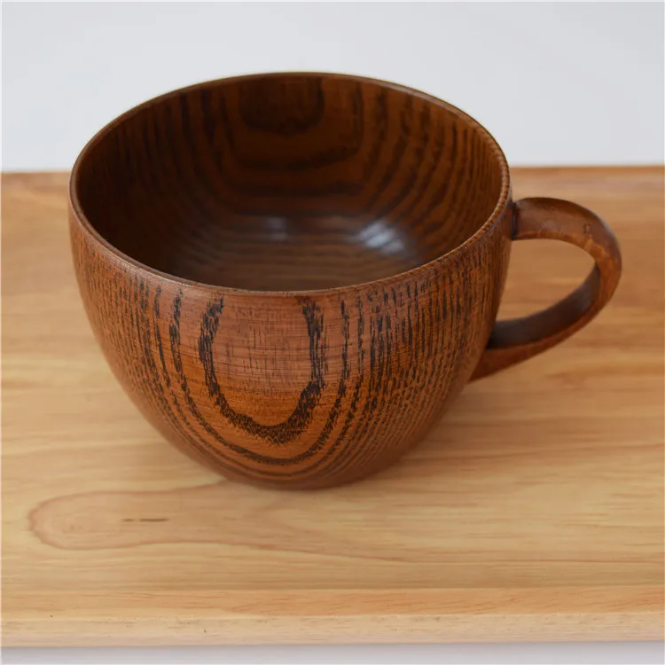 

Classic Natural Wood Cup Handmade Wooden Jujube Wood Flat Water Cup Beer Milk Drinkware Tea Coffee Mug With Handle