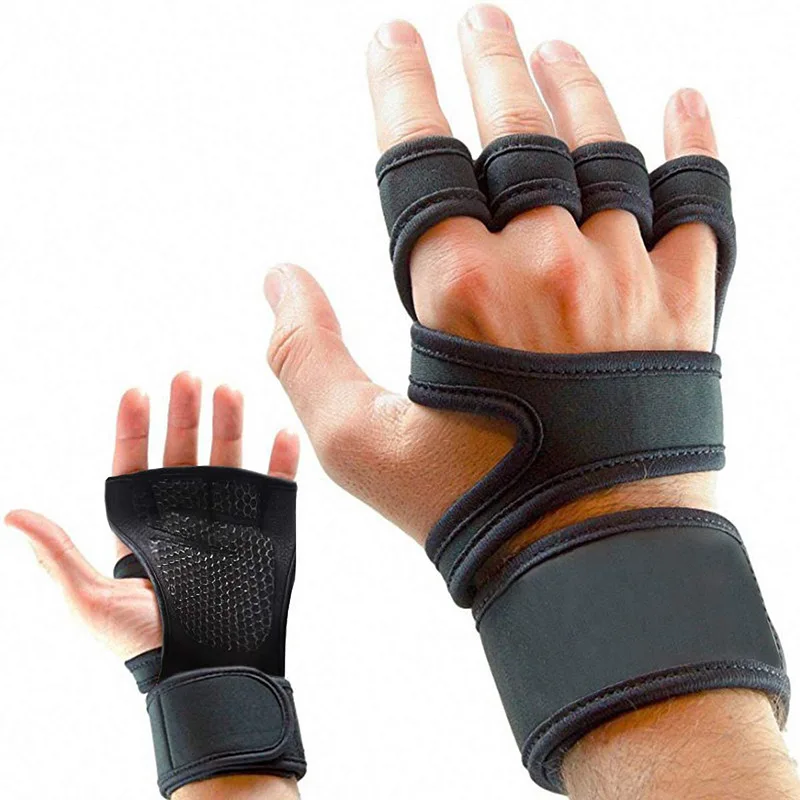 

High Quality non-slip silicone palm fitness Weightlifting compression wrist brace wraps New sports half-finger gloves, Black
