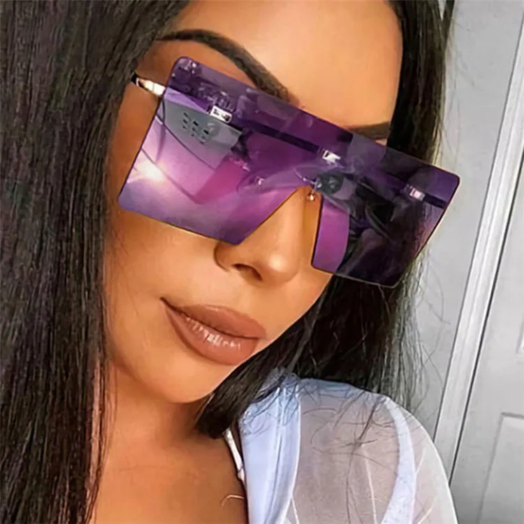

European and American fashion individuality women rimless big frame oversized luxury sunglasses