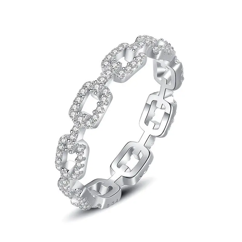 

CLARMER Hot Sell 925 Sterling Silver Ring Classic Chain-shaped full Diamond Ring for Woman And Girls