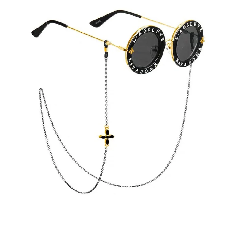 

Gold Plated Enamel Cross Flower Link Chain Eyeglasses Chains Chic Reading Glasses Sunglasses Strap Cord Holder Neck Accessories, As photo
