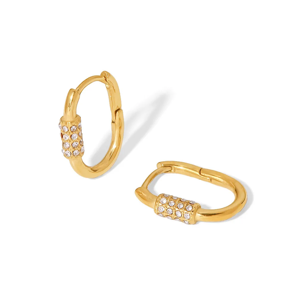 

Wholesale Stocks Hot Selling 18K Gold Plated Jewelry Stainless Steel Earrings U Shaped Diamond CZ Stone Huggie Earrings