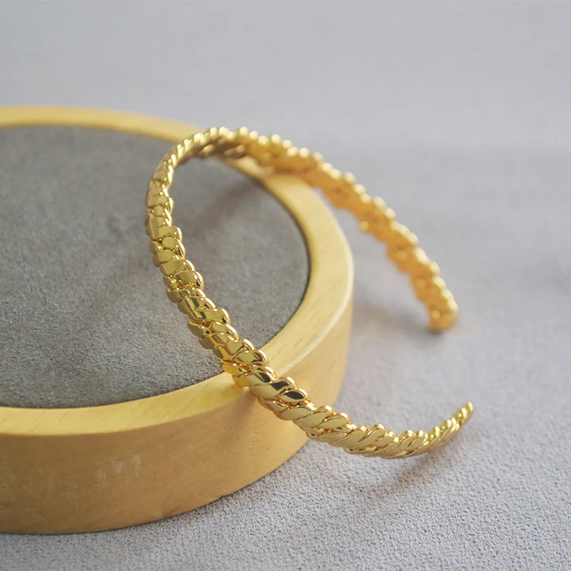 

Luxury Jewelry Gold Filled Brass Weave Twist Open Cuff Bracelet Bangle Vintage Simple Handmade Braided Twist Bracelet