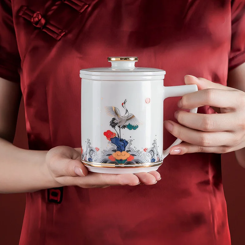 

Chinese Style Wholesale Tea Cups Custom logo Ceramic Coffee mug with Handle Gift Set Couple of cup Birthday gift for Friends