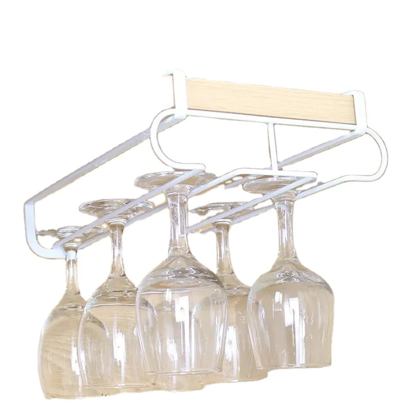 

JX- Wall mounted Wine Glass Holder Under Cabinet Easy to Install No DrilIing Goblet Inverted Storage Rack, White