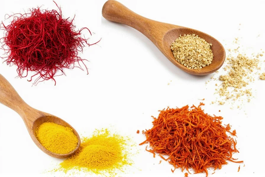Side-by-side comparison of rice dishes colored with saffron, turmeric, and paprika showing color differences