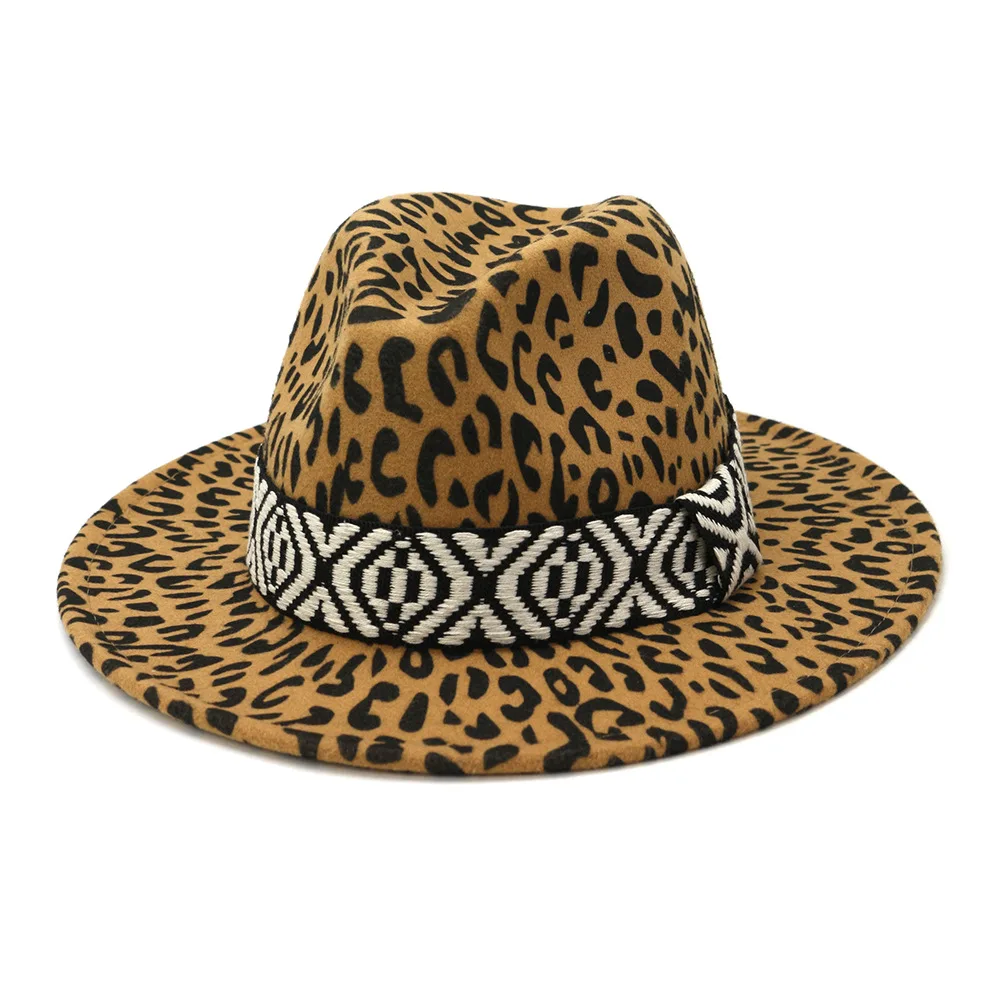 Wholesale Wide Brim Leopard Print Fedora Hats With Band - Buy Cheap ...