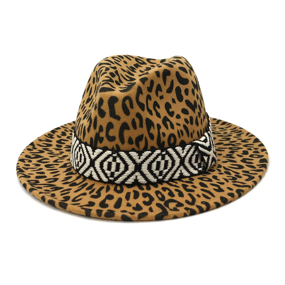 Wholesale Wide Brim Leopard Print Fedora Hats With Band Buy Cheap
