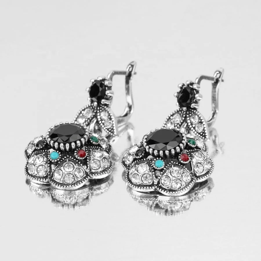 product-Bohemian Jewelry Pendant Earrings, Crystal Flower Earrings, Resin Pendant Earrings Wholesale