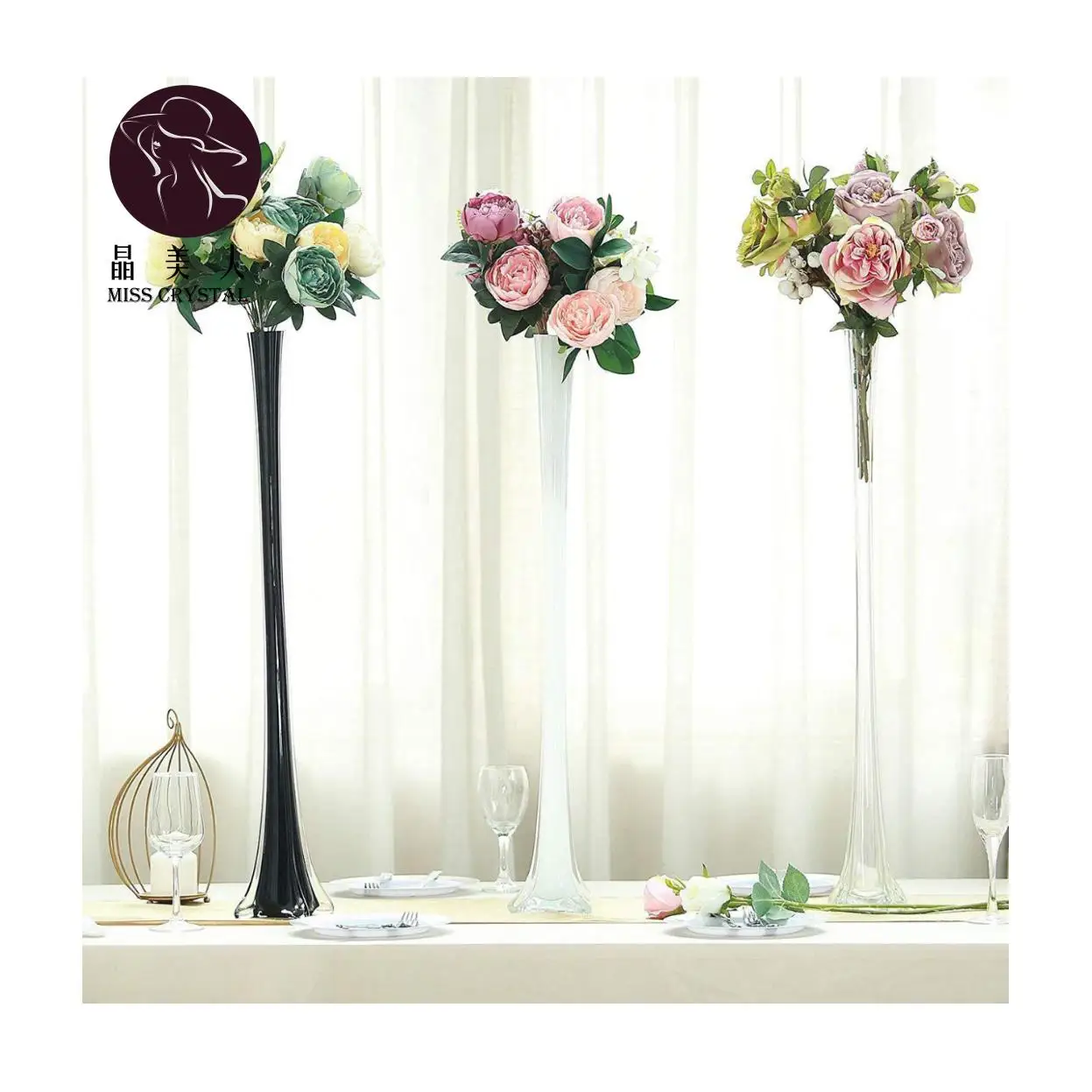 

Missc Amazon Hot Best Selling White Black Decoration Flower Tall Vase For Wedding Centerpiece, Black,white,clear