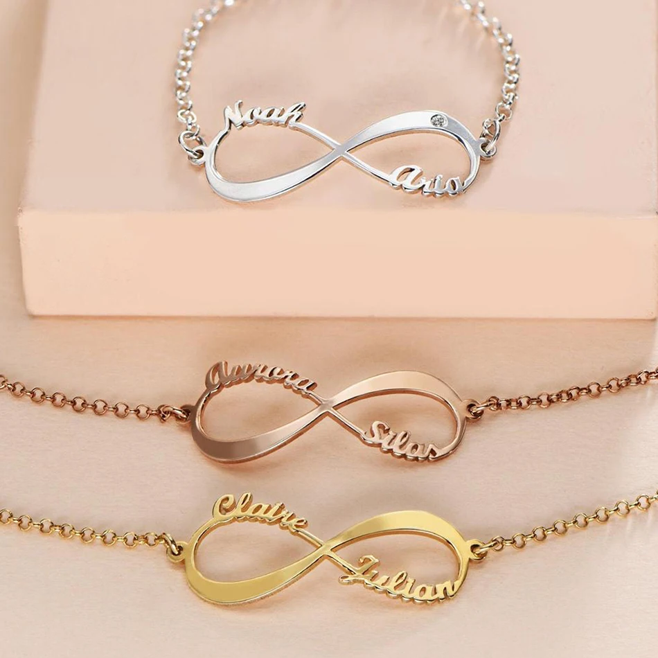 

New Arrival Hot Sale Stainless Steel Personalized Name Letter Bracelet Jewelry Infinity Customized Name Bracelet For Women, Silver, 14k gold, rose gold