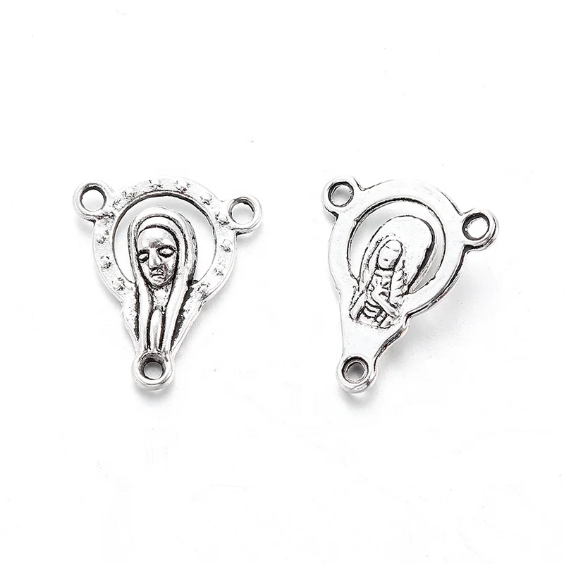 

Jesus Maria Enamel Our Lady Miraculous Centerpiece Crucifix Medal Alloy Virgin Rosary Links Connector Pendants Charms, Rhodium