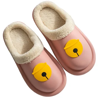 

High quality EVA fur slippers winter warm indoor lovely cartoon plush slide for women fashion fur clog shoes, Pink, yellow, orange, grey and blue