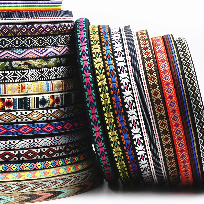 

10MM~13MM Colorful Trim Decoration Jacquard Embroidered Ribbons Polyester Webbing