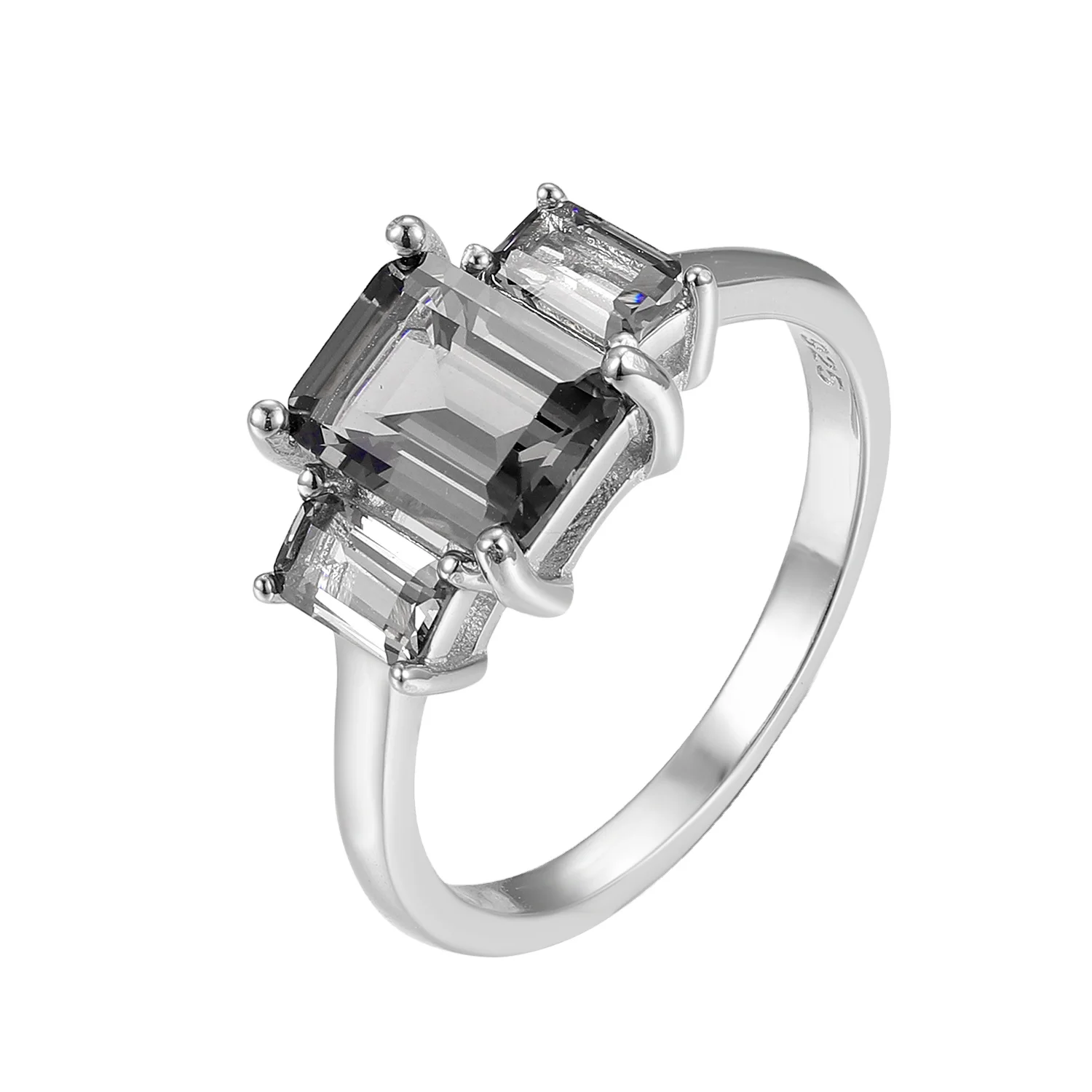 

New Ring for Girl Friend Sterling Silver Asscher Cut Nano Gray Moissanite Three Stone Engagement Ring