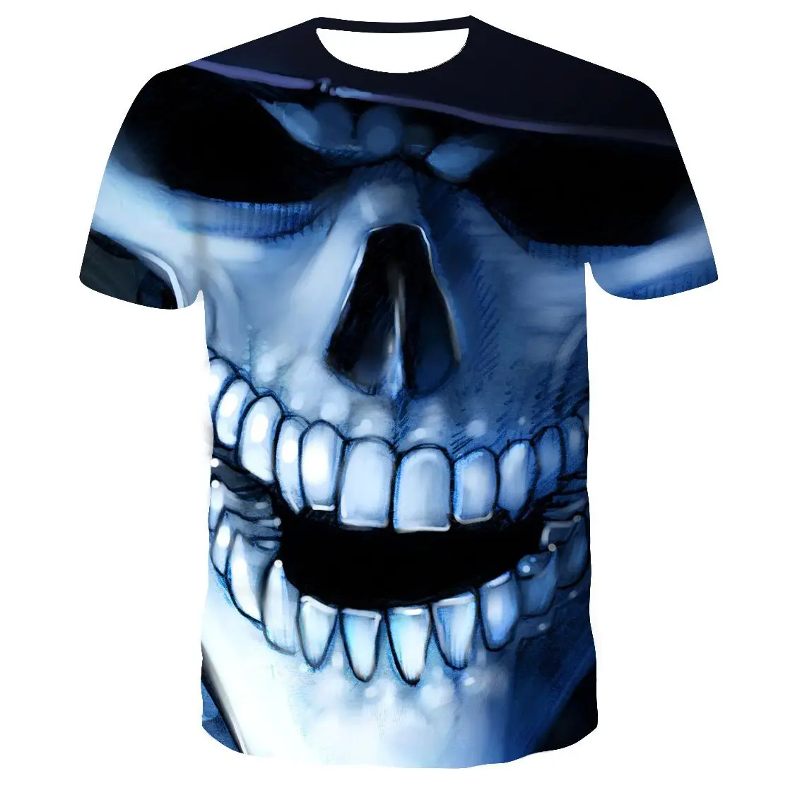 热销3d骷髅头t恤男士酷炫t恤夏季3d印花圆领酷衫街头时尚嘻哈上衣t恤