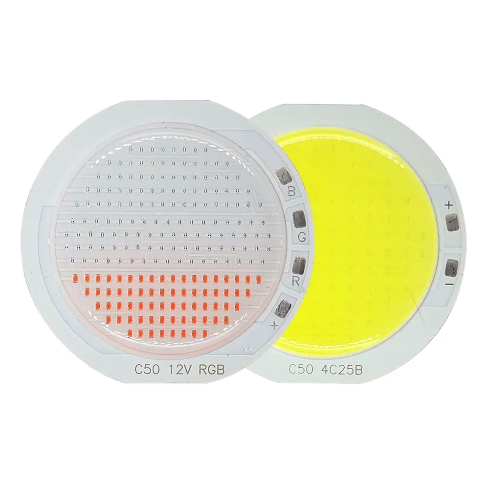 12V RGB COB LED Chip Light Source for Outdoor Decoration Lighting Car Lights 50mm Round COB 15W 50W Blue Red Green White Color