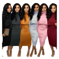 

PA6273 - ladies casual knit bandage dress and long sleeve crop top two piece set