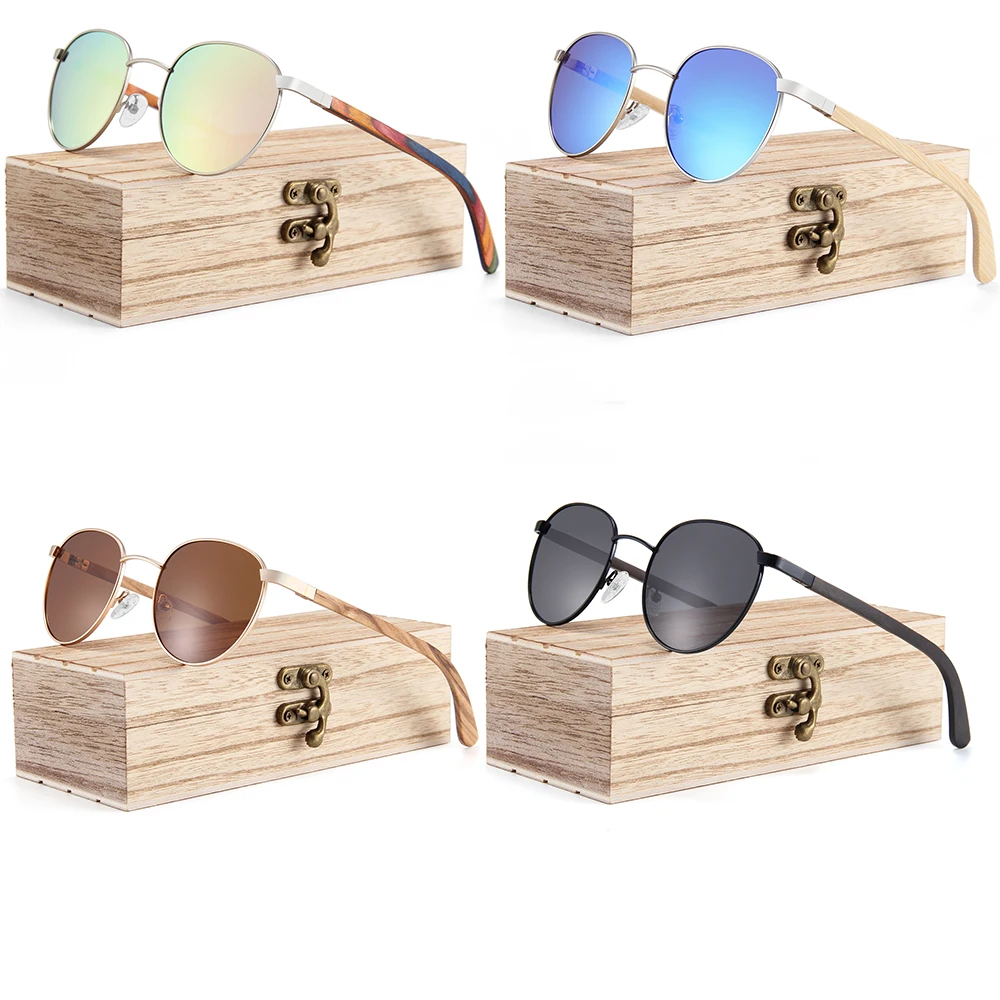 

Wood temples sunglasses men stylish oem china wholesale round women sunglasses