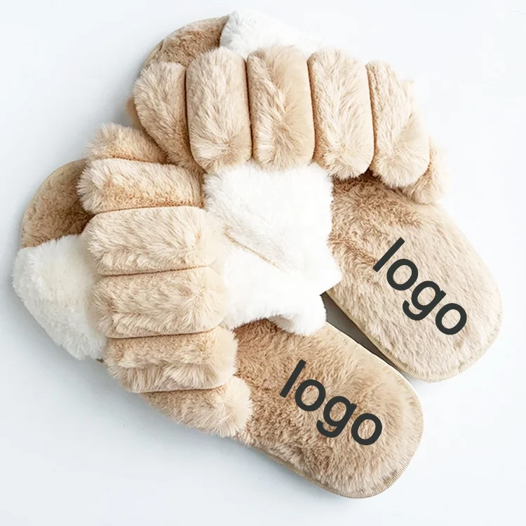 

Hot sale Winter Fashion Women Indoor Plush Pantunflas House Fluffy Cross Furry Yellow Slippers for Mozambique