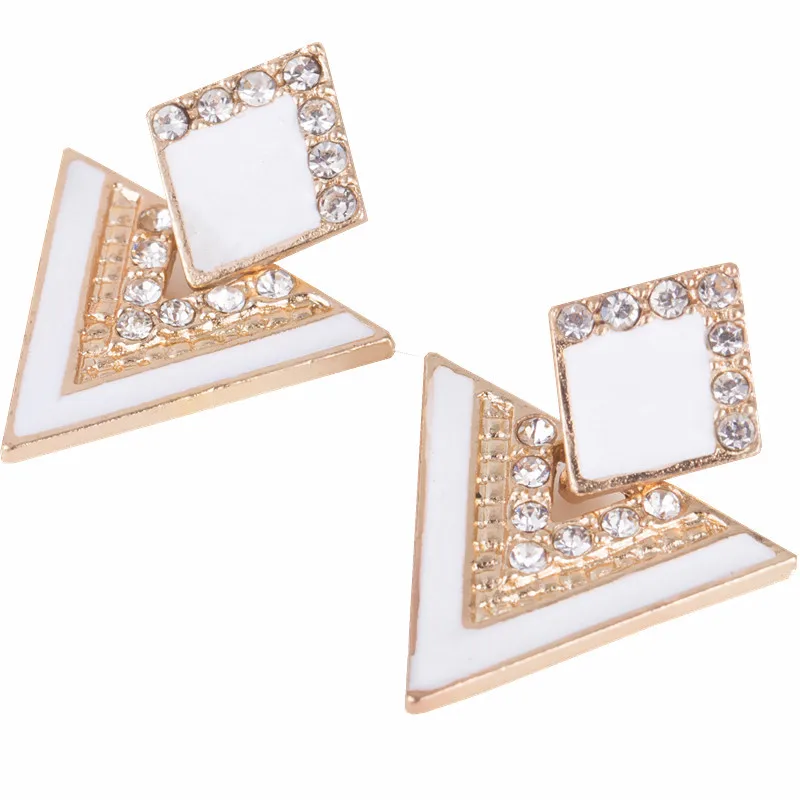 

Korean big stud rhinestone triangle earrings luxury studs accessories, As pic