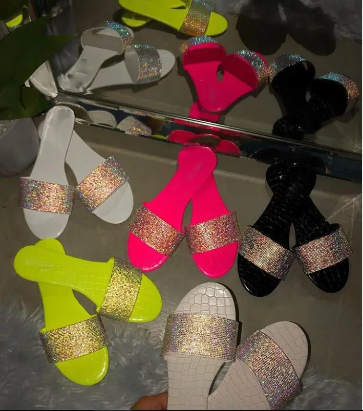 

SD-079 discount Mix sizes instock slipper sequined beads decorated open toe slipper sanldals beach flat sandals women, Picture show , squine colors