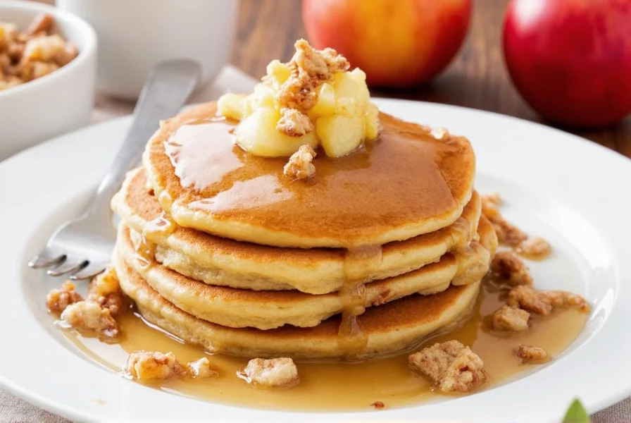 Perfectly golden apple cinnamon pancakes flipping on a griddle with steam rising