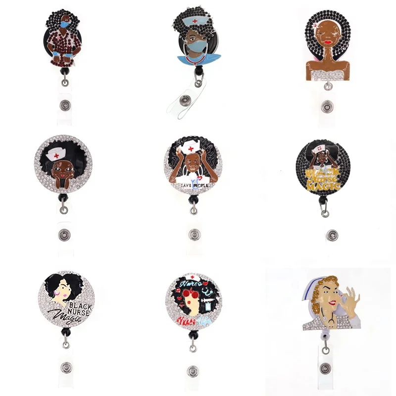 2021 Hot Sell Black Nurse Girls Badge Reel Retractable Pull ID Cards Medical Gift Badge Holder Reels, Picture