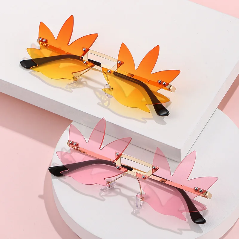 

Fashion Irregular Leaves Rimless Sunglasses Personality 8 Colors Metal Leaf Street Eyewear Sun Glasses For Couple Solbriller