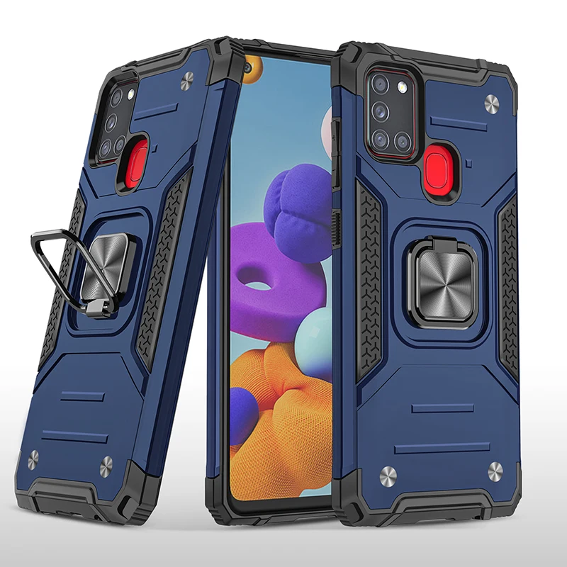 

For Samsung Galaxy A21s Case Military Anti Drop Phone Cover A21 Funda Finger Ring Hiden Kickstand Hybrid Armor Cellphone Case