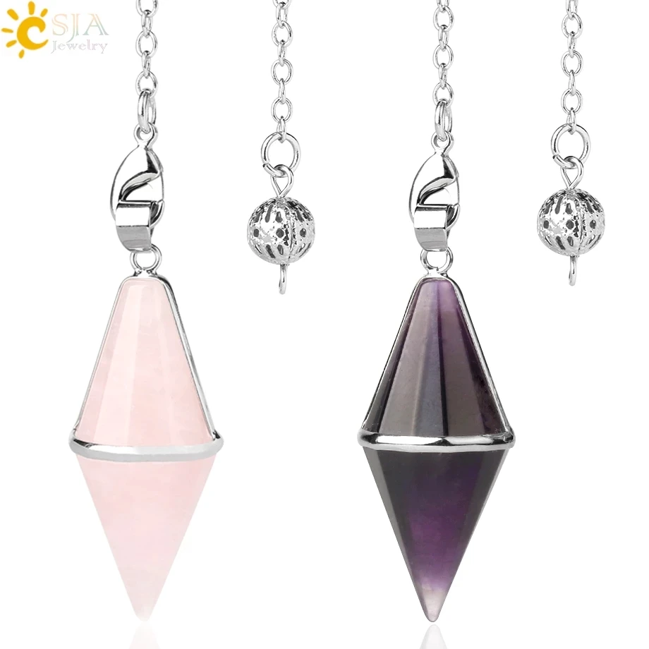 CSJA Natural Stone Divination Pendulum Amulet Healing Crystal Pendant Meditation Multifaceted Pendulum for Dowsing G603